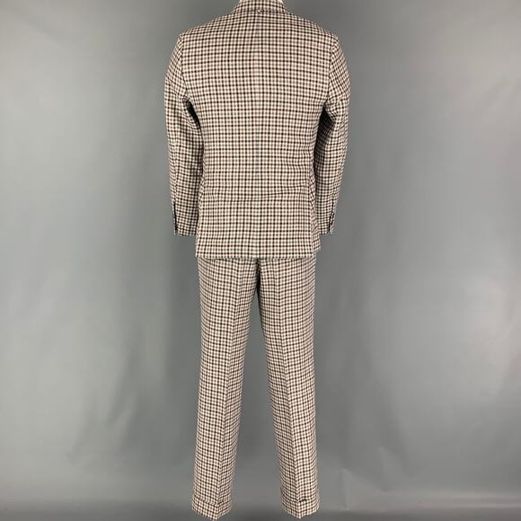 BLACK FLEECE Size 38 Burgundy Grey Cream Checkered Wool Blend 31 Suit - Picture 3 of 10